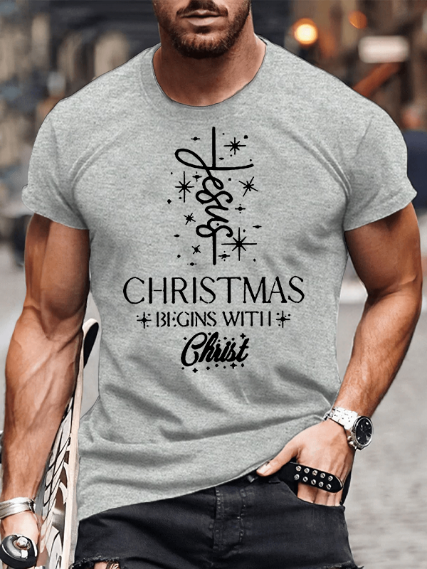 Christmas Begins With Christ Jesus God Christian Cotton T-Shirt