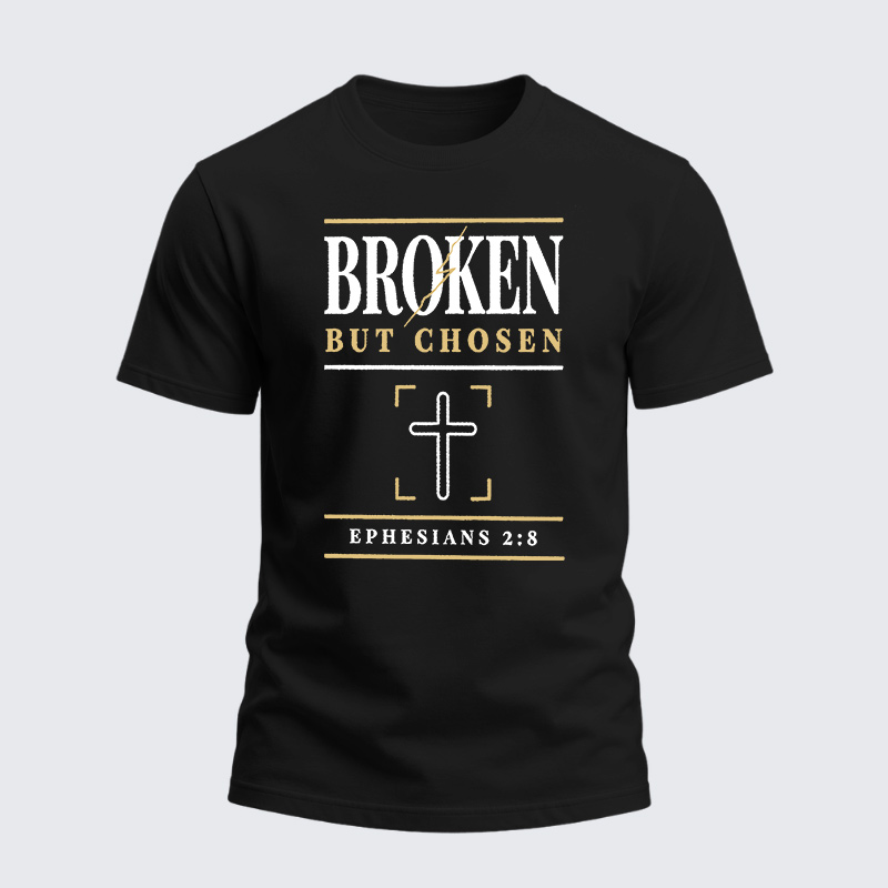Heavyweight Cotton Tee - Christian Cross Broken But Chosen