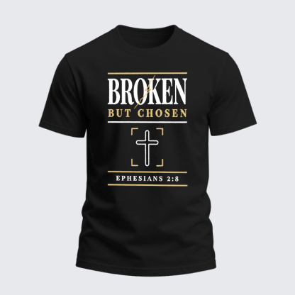 Heavyweight Cotton Tee - Christian Cross Broken But Chosen