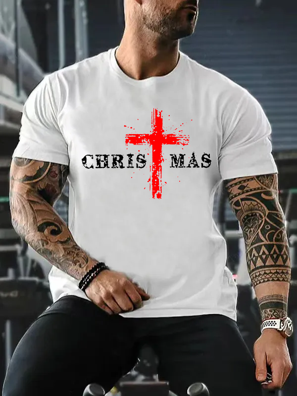 Christmas Cross Jesus God Christian Cotton T-Shirt