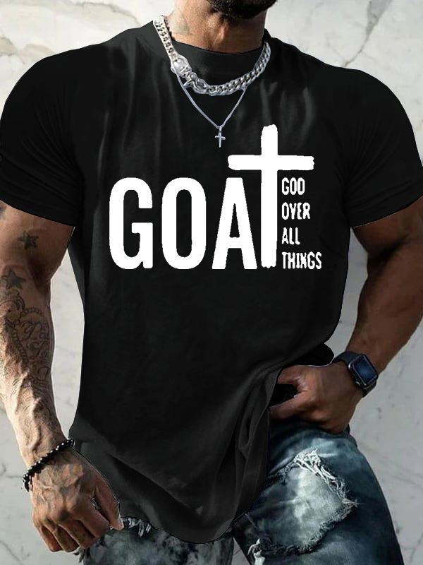 Goat God Over All Things Jesus God Christian Cotton T-Shirt
