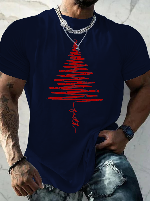 Christmas Tree Jesus God Christian Cotton T-Shirt