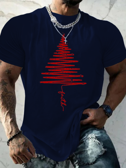 Christmas Tree Jesus God Christian Cotton T-Shirt