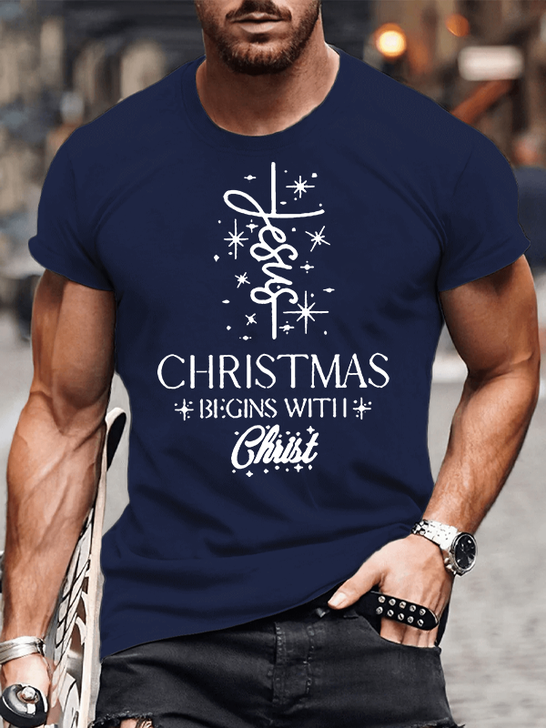 Christmas Begins With Christ Jesus God Christian Cotton T-Shirt