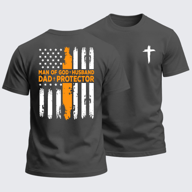 Heavyweight Cotton Tee - Man Of God Husband Dad Protector