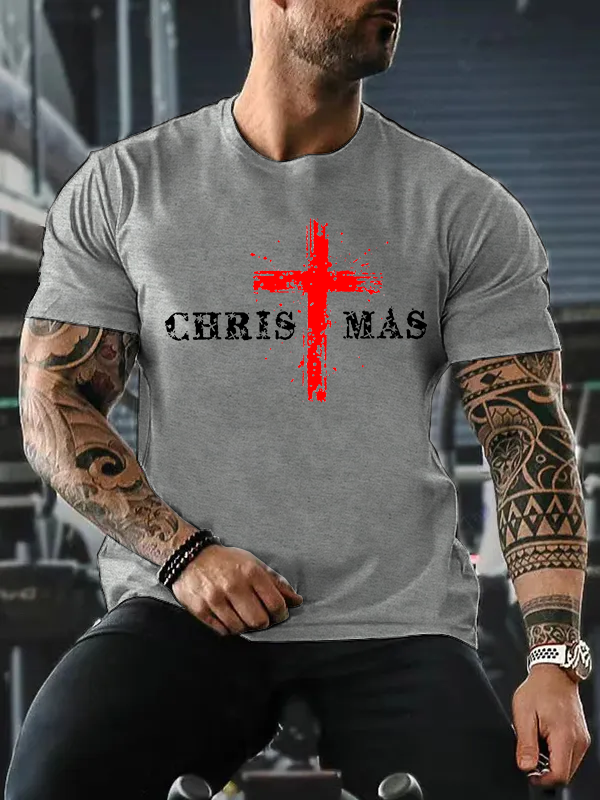 Christmas Cross Jesus God Christian Cotton T-Shirt