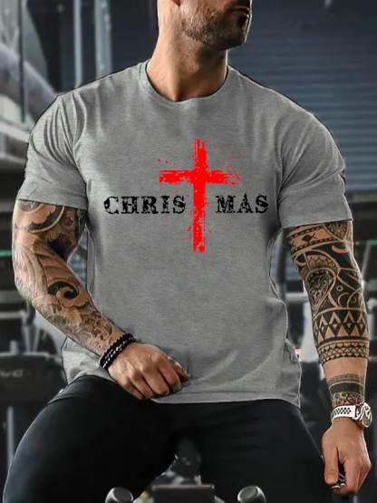 Christmas Cross Jesus God Christian Cotton T-Shirt