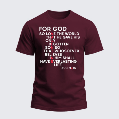 Heavyweight Cotton Tee - For God Bible Verse Jonh 3:16