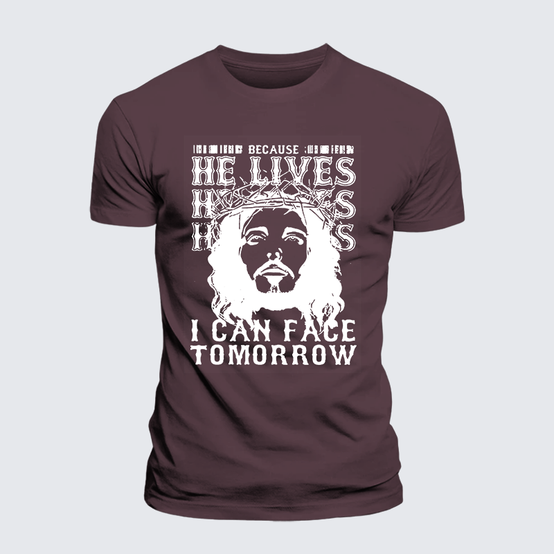 Because He Lives Jesus God Christian Premium Mercerized Cotton Tee