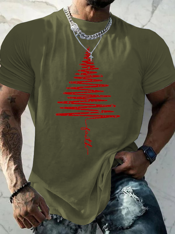Christmas Tree Jesus God Christian Cotton T-Shirt