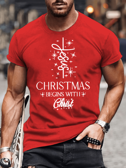 Christmas Begins With Christ Jesus God Christian Cotton T-Shirt