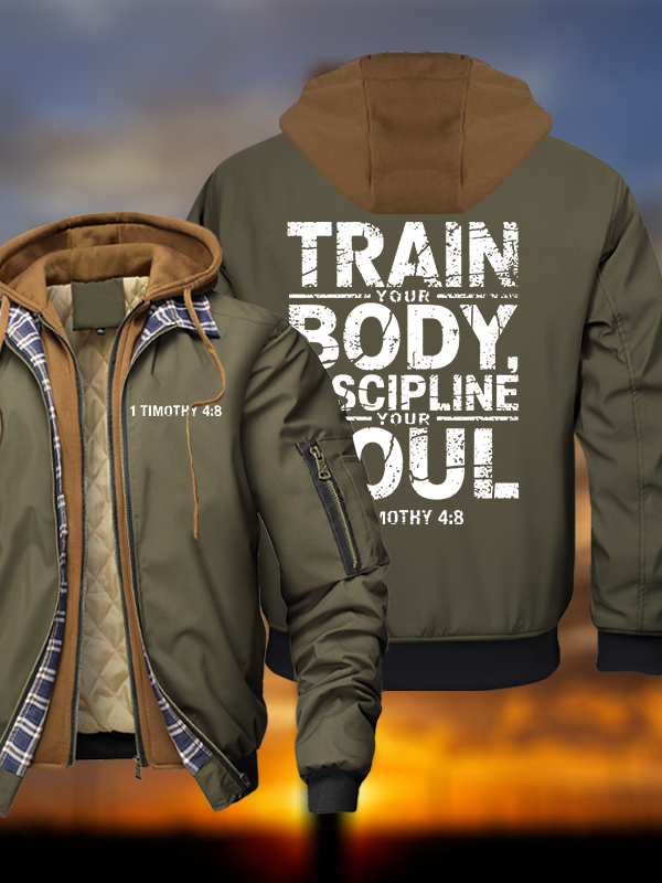 Train Your Body Discipline Your Soul Warm Hooded Bomber Jacket