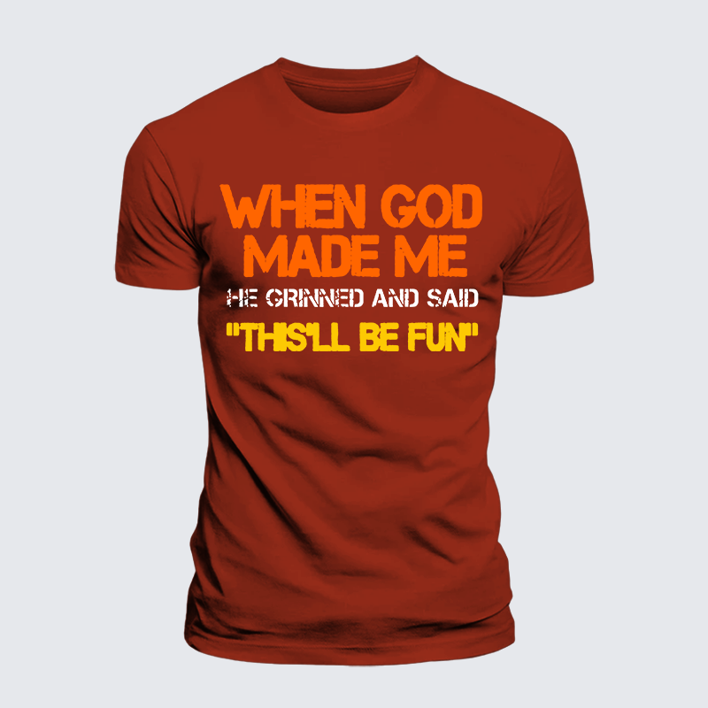When God Made Me He Grinned And Said Jesus God Christian Premium Mercerized Cotton Tee