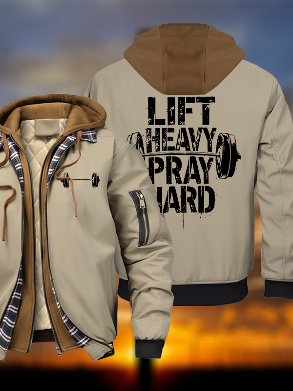 Lift Heavy Pray Hard Warm Hooded Bomber Jacket