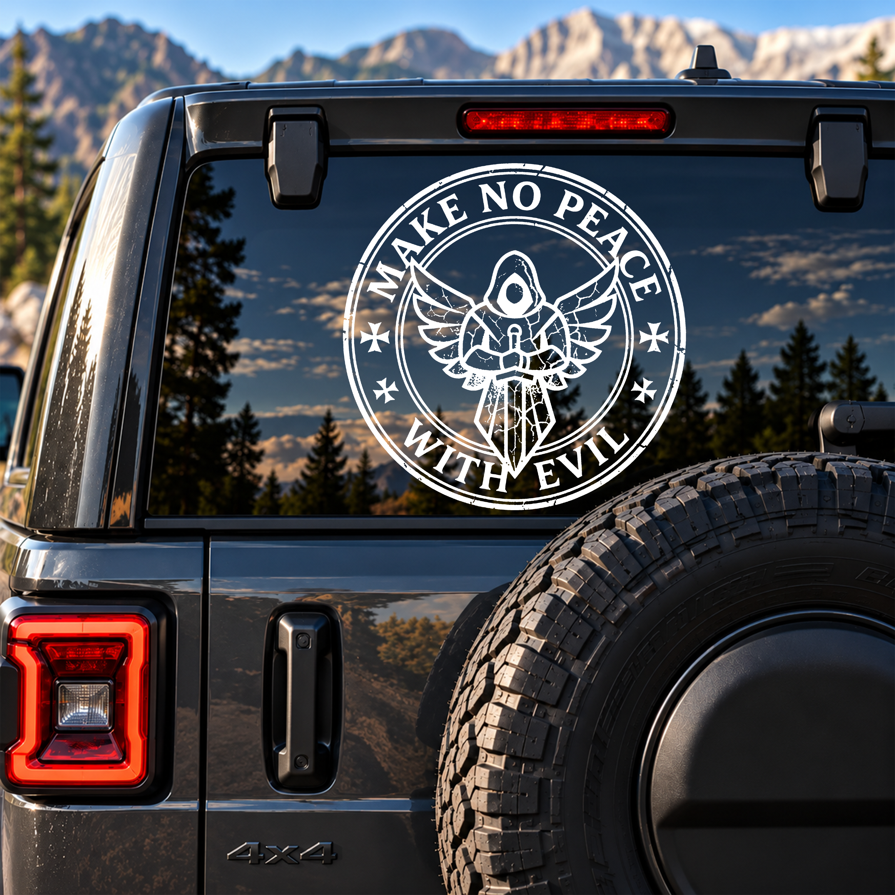Car & Truck Vinyl Decals  - Make No Peace with Evil Knight Templar Jerusalem Cross