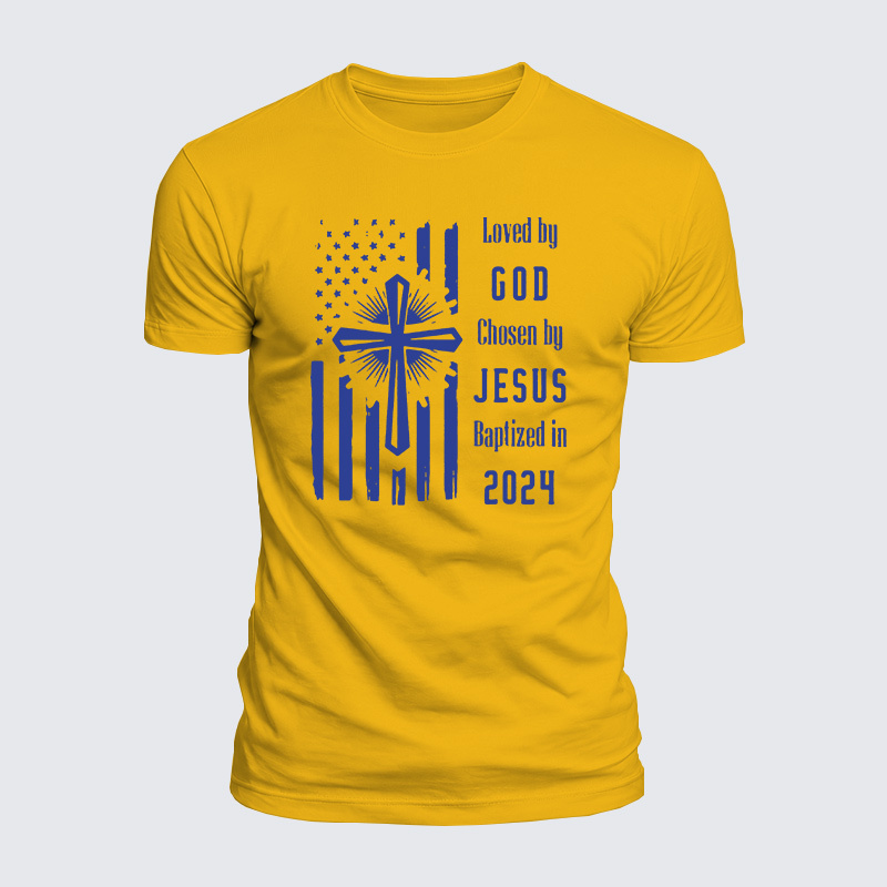 Loved By God Chosen By Jesus Baptized Jesus God Christian  – Luxe Mercerized Interlock Cotton Tee