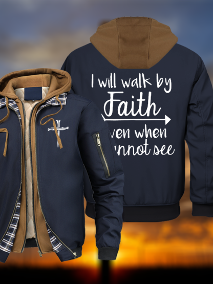 I Will Walk By Faith Warm Hooded Bomber Jacket