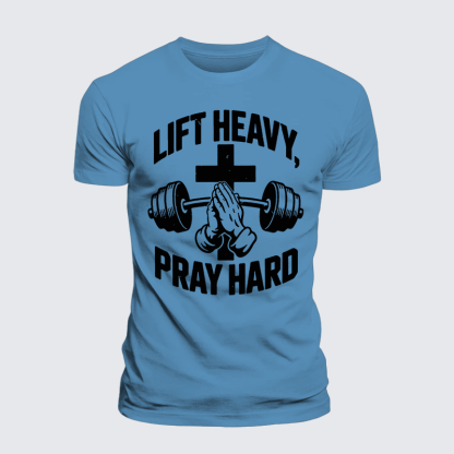 Lift Heavy Pray Hard Jesus God Christian Premium Mercerized Cotton Tee