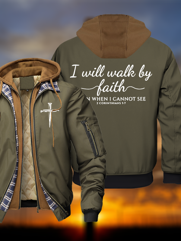 I Will Walk By Faith Warm Hooded Bomber Jacket