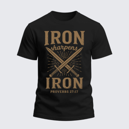 Heavyweight Cotton Tee - Christian Cross Iron Sharpens Iron