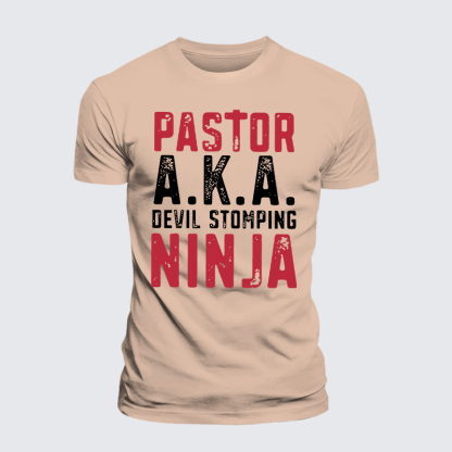 Pastor Aka Devil Stomping Ninja Jesus God Christian Premium Mercerized Cotton Tee