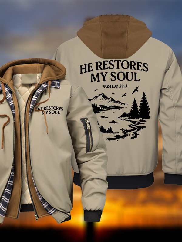 He Restores My Soul Warm Hooded Bomber Jacket