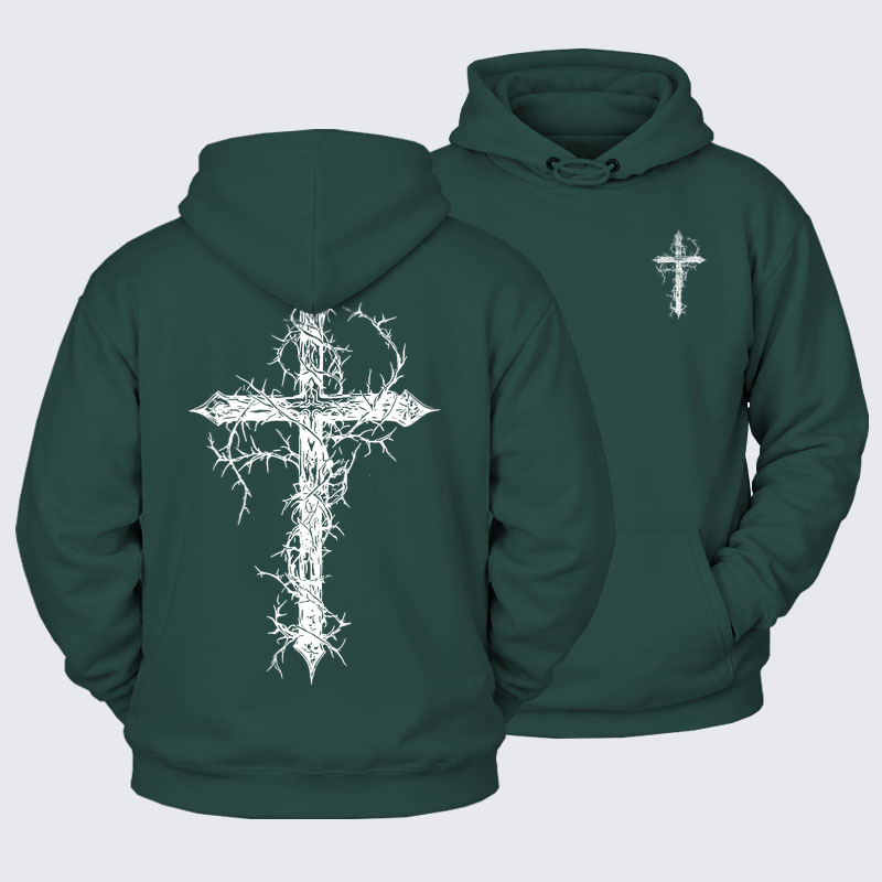 Plush Fleece-Lined Hoodie - Cross - Eden Green (front and back)