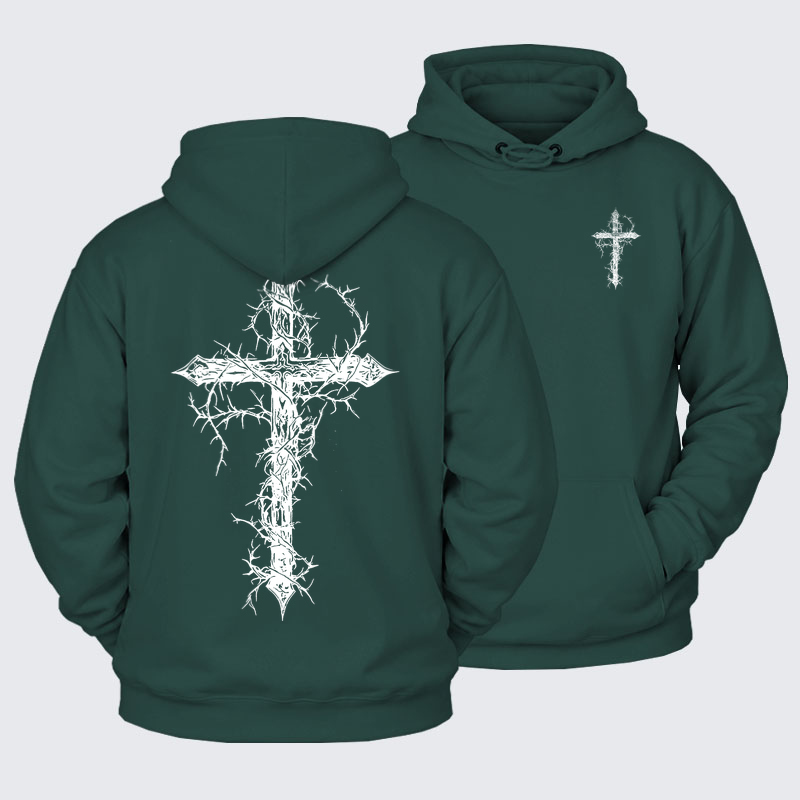 Plush Fleece-Lined Hoodie - Cross - Eden Green (front and back)