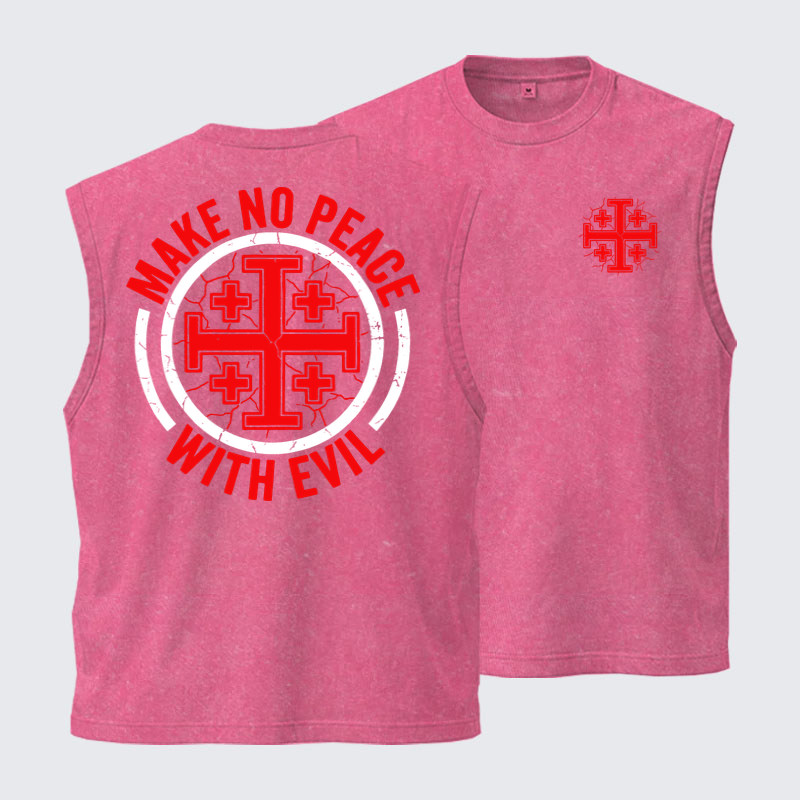 Washed Tank Top - Make No Peace with Evil Knight Templar Jerusalem Cross - Pink (front and back)