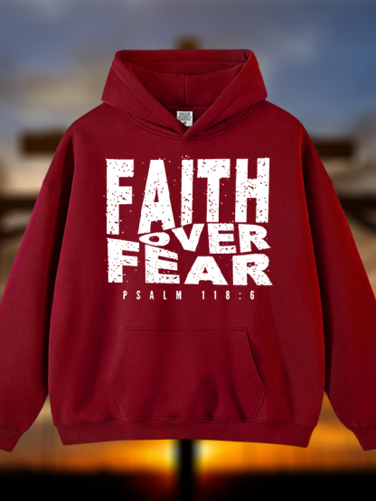 Faith Over Fear Jesus God Christian Plush Fleece-Lined Hoodie