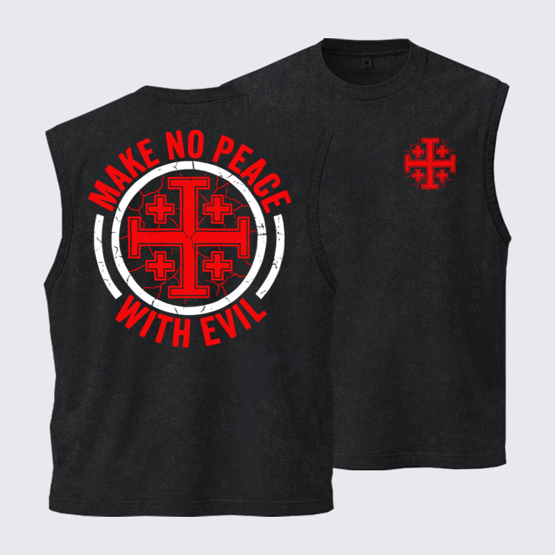 Washed Tank Top - Make No Peace with Evil Knight Templar Jerusalem Cross - Black (front and back)