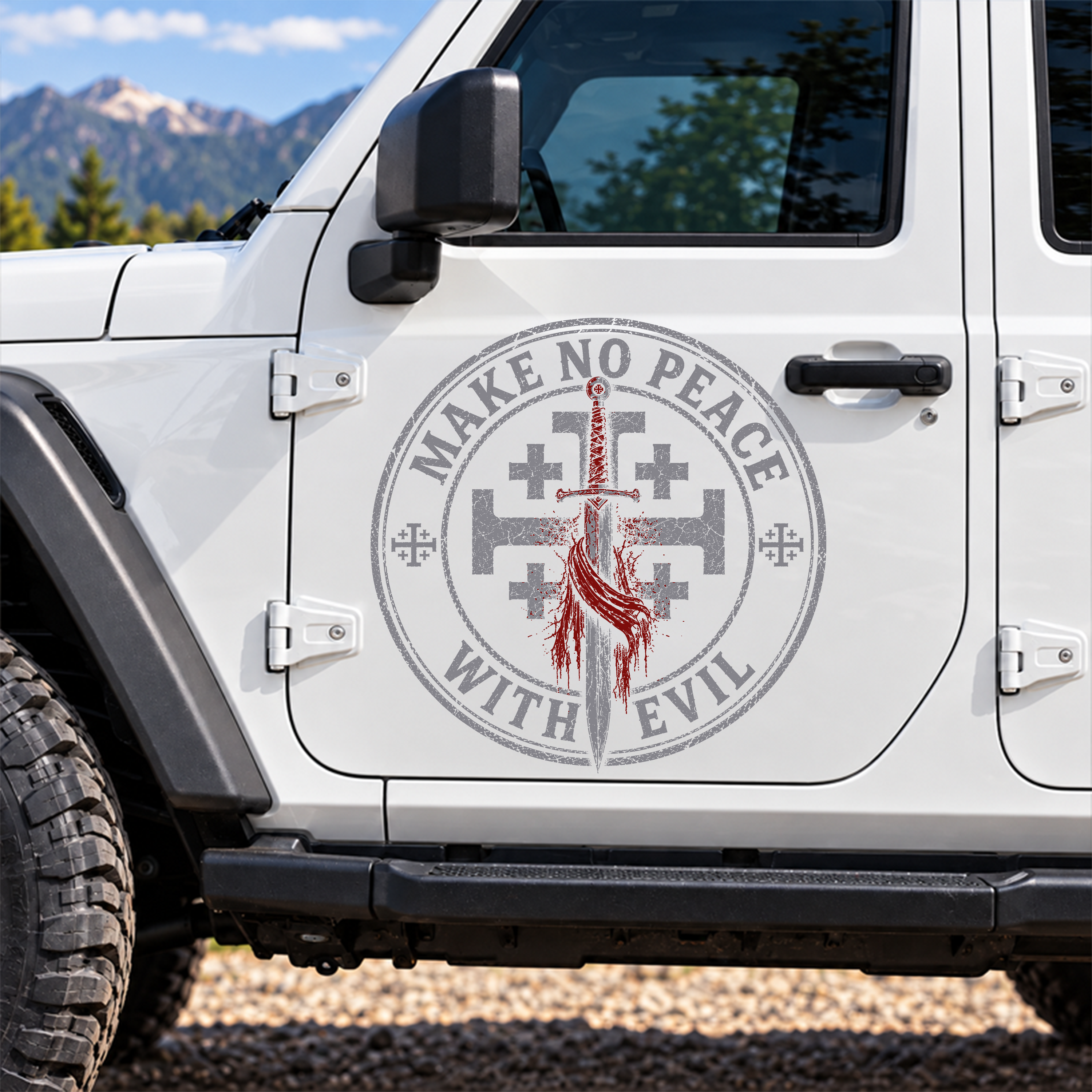 Car & Truck Vinyl Decals   - Make No Peace with Evil Knight Templar Jerusalem Cross