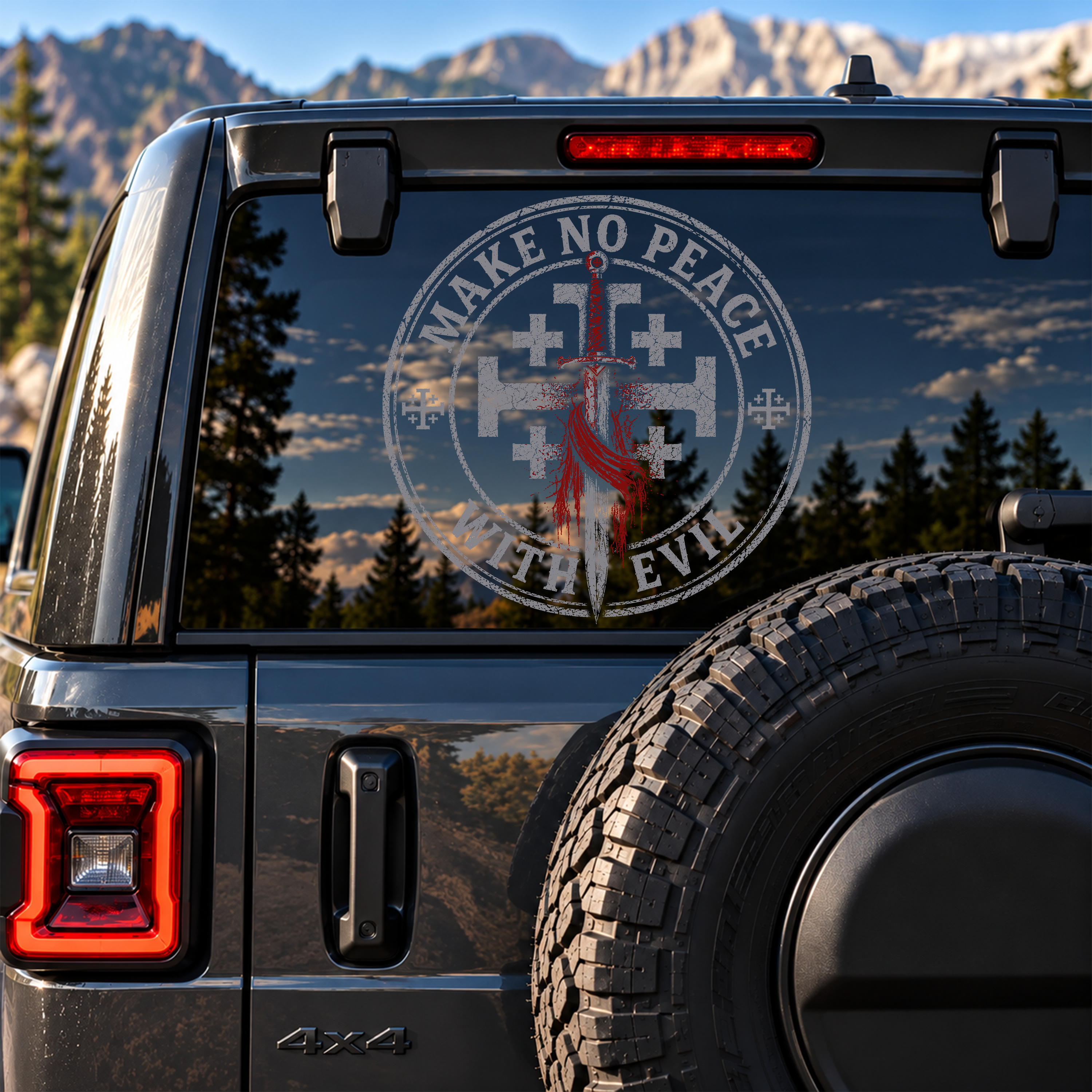 Car & Truck Vinyl Decals   - Make No Peace with Evil Knight Templar Jerusalem Cross