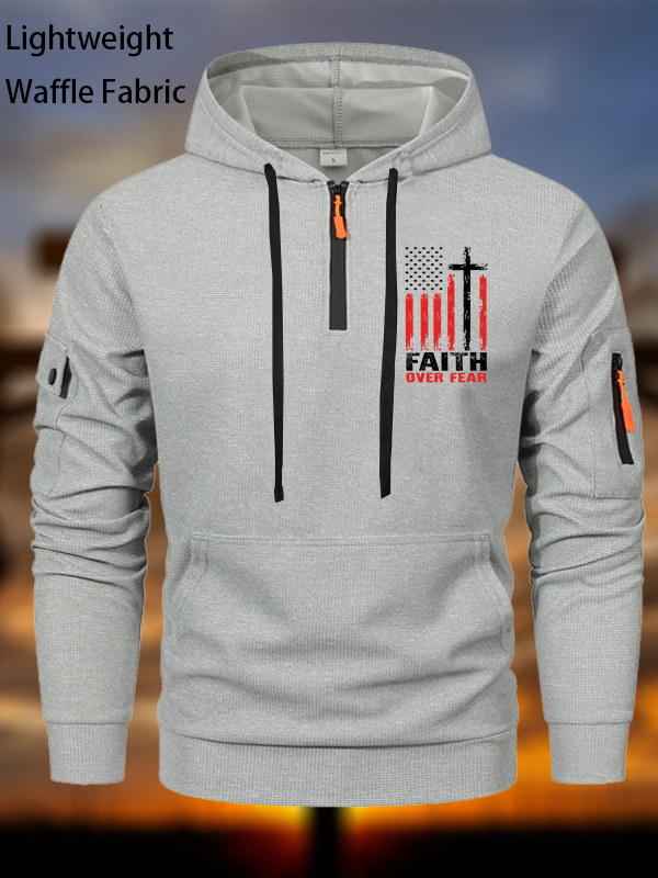 Faith Over Fear Flag Waffle Fabric Zipper Hoodies