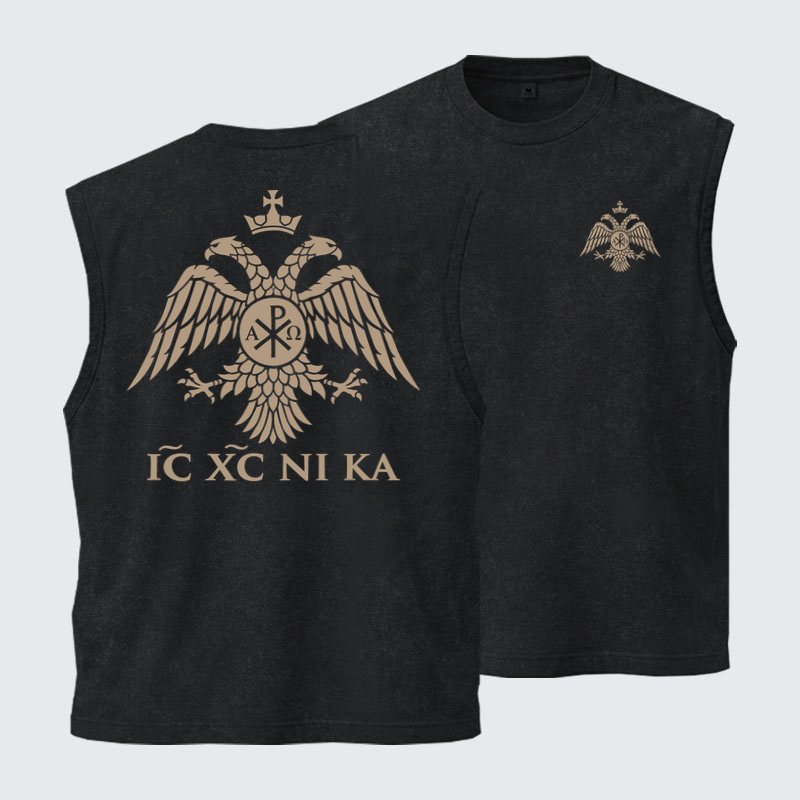 Washed Tank Top - IC XC NIKA – Chi-Rho Double-Headed Eagle - Black (front and back)