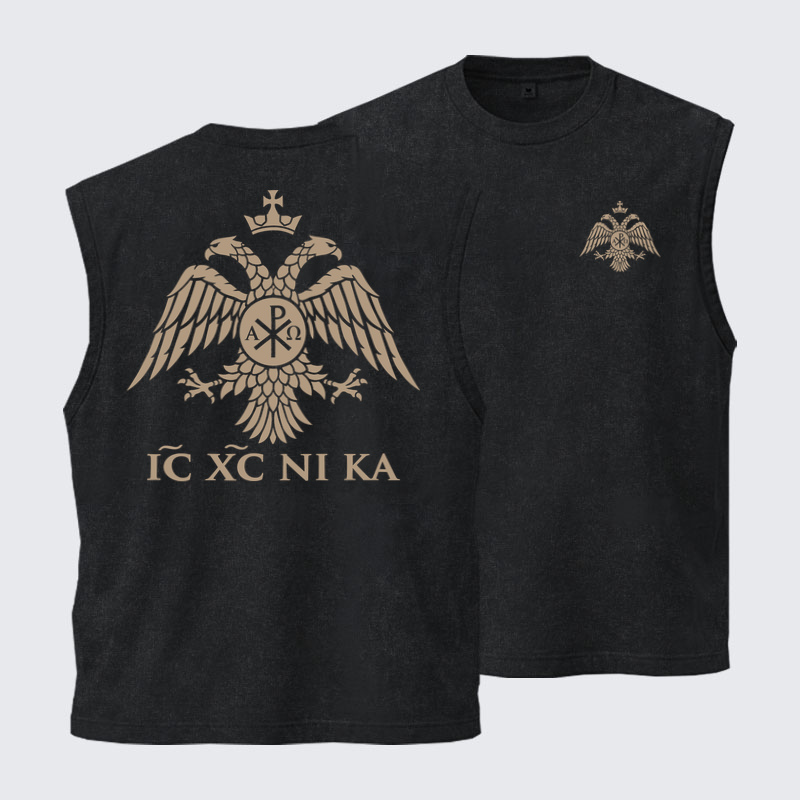 Washed Tank Top - IC XC NIKA – Chi-Rho Double-Headed Eagle - Black