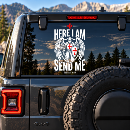 Car & Truck Vinyl Decals- Here I Am Send Me Knight Templar Crusader