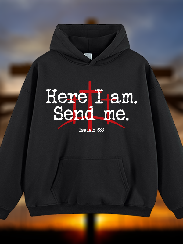 Here I Am Send Me - Bible Verse Isaiah 6:8 Jesus God Christian Plush Fleece-Lined Hoodie