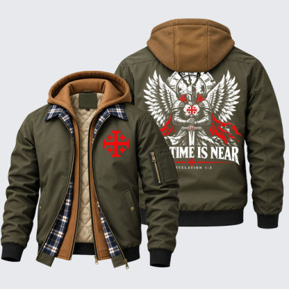 Hooded Bomber Jacket - The Time Is Near Revelation 1:3