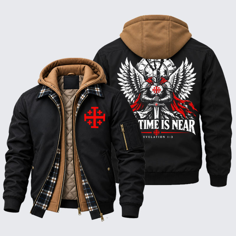 Hooded Bomber Jacket - The Time Is Near Revelation 1:3