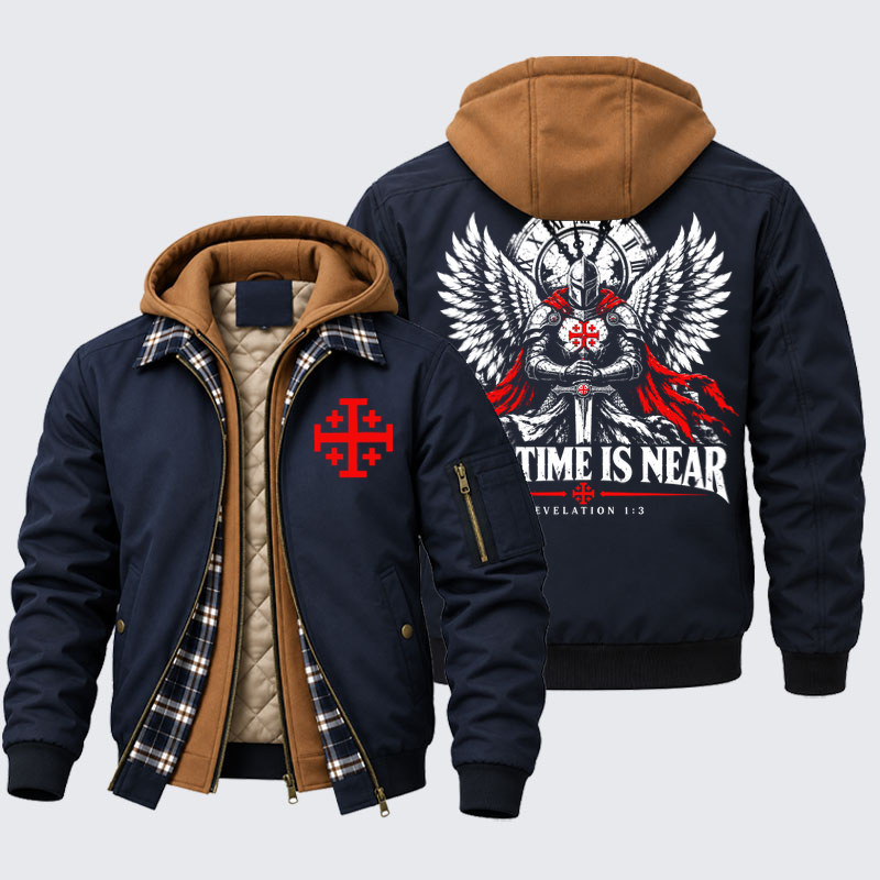 Hooded Bomber Jacket - The Time Is Near Revelation 1:3