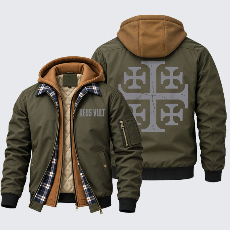 Hooded Bomber Jacket - Deus Vult