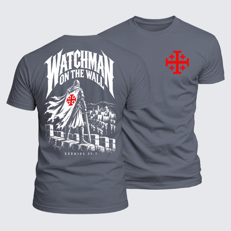 Luxe Mercerized Cotton Tee - Watchman on the Wall – Ezekiel 33:7 - Gray (front and back)