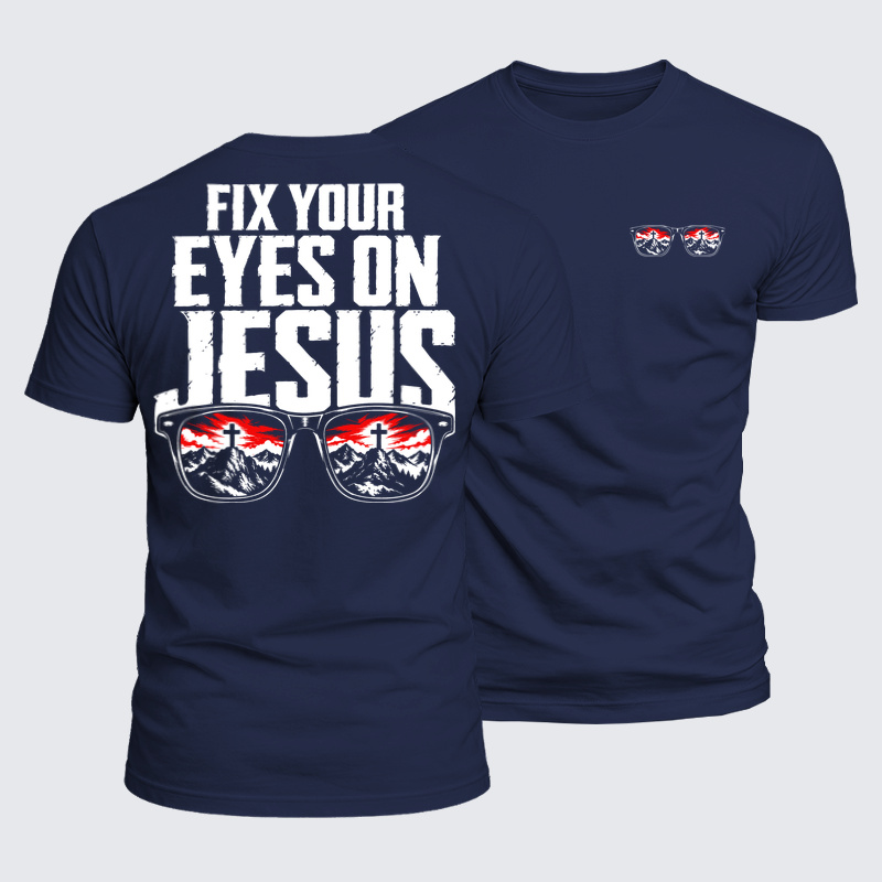 Luxe Mercerized Cotton Tee - Fix Your Eyes on Jesus - Navy Blue (front and back)