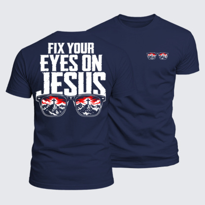 Luxe Mercerized Cotton Tee - Fix Your Eyes on Jesus - Navy Blue (front and back)