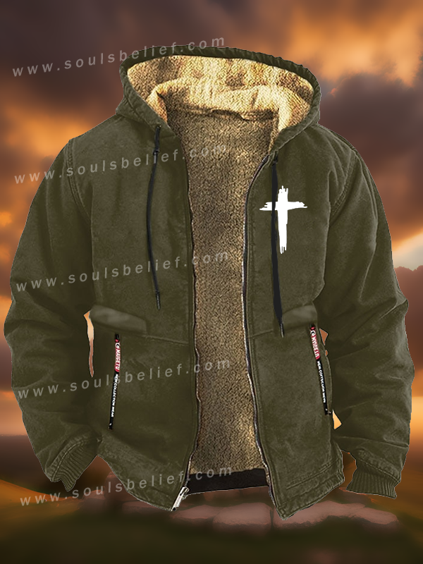 Cross Printed Zipper Hooded Jacket