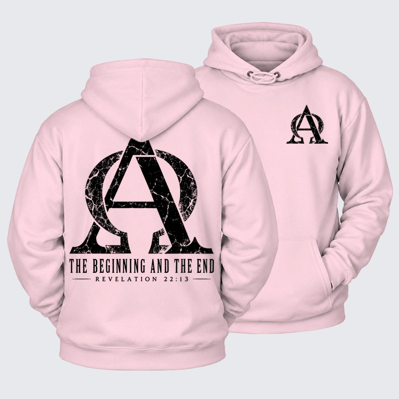 Plush Fleece-Lined Hoodie - Alpha & Omega – The Beginning and the End - Light Pink (front and back)