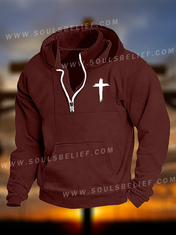 Cross Printed Christian Pocket Zipper Hoodies