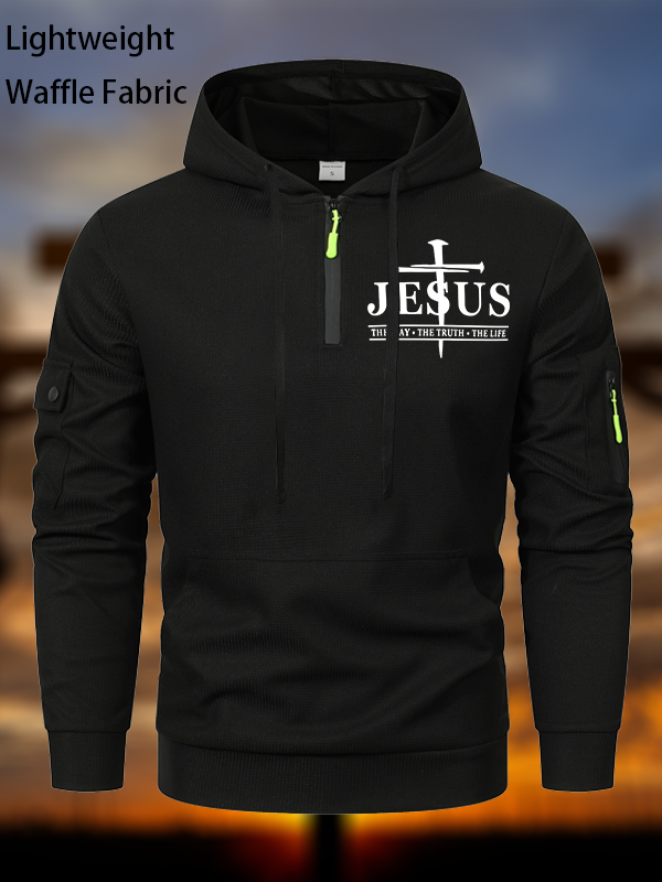 Jesus The Way The Truth The Life Waffle Fabric Zipper Hoodies