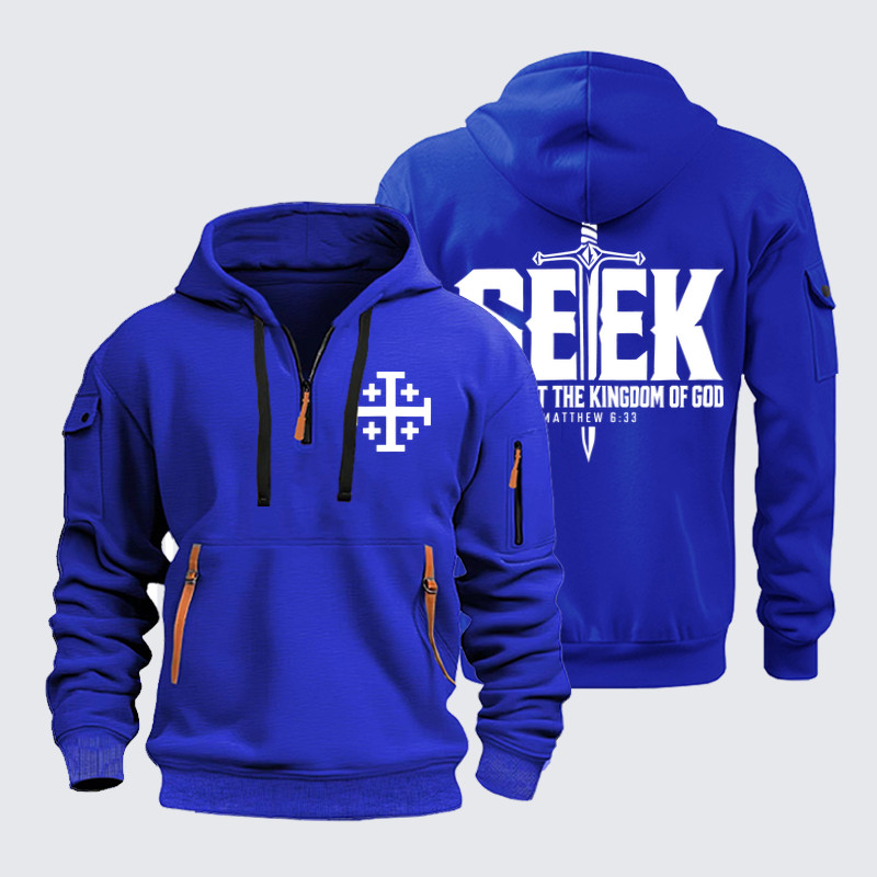 Zipper Hoodies - Seek First the Kingdom of God – Matthew 6:33 - Royal Blue (front and back)